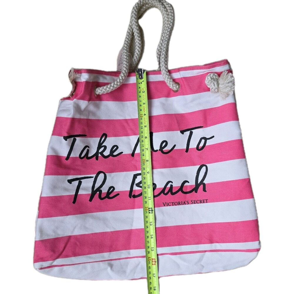 NEW Victorias Secret Striped Huge Pink And White Canvas Tote Bag Shopping Beach - Picture 3 of 10